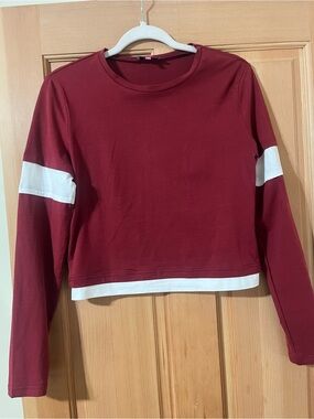 Edikted Maroon Long-Sleeve Crop Top with White Banding